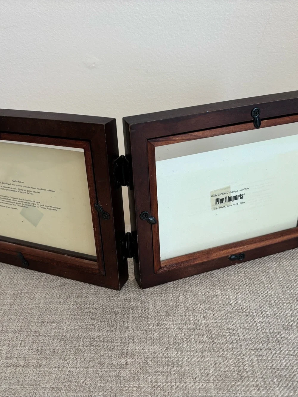 Pier 1 Imports Hinged Double Photo Frame Dark Wood 5x7” Inch New Without Box